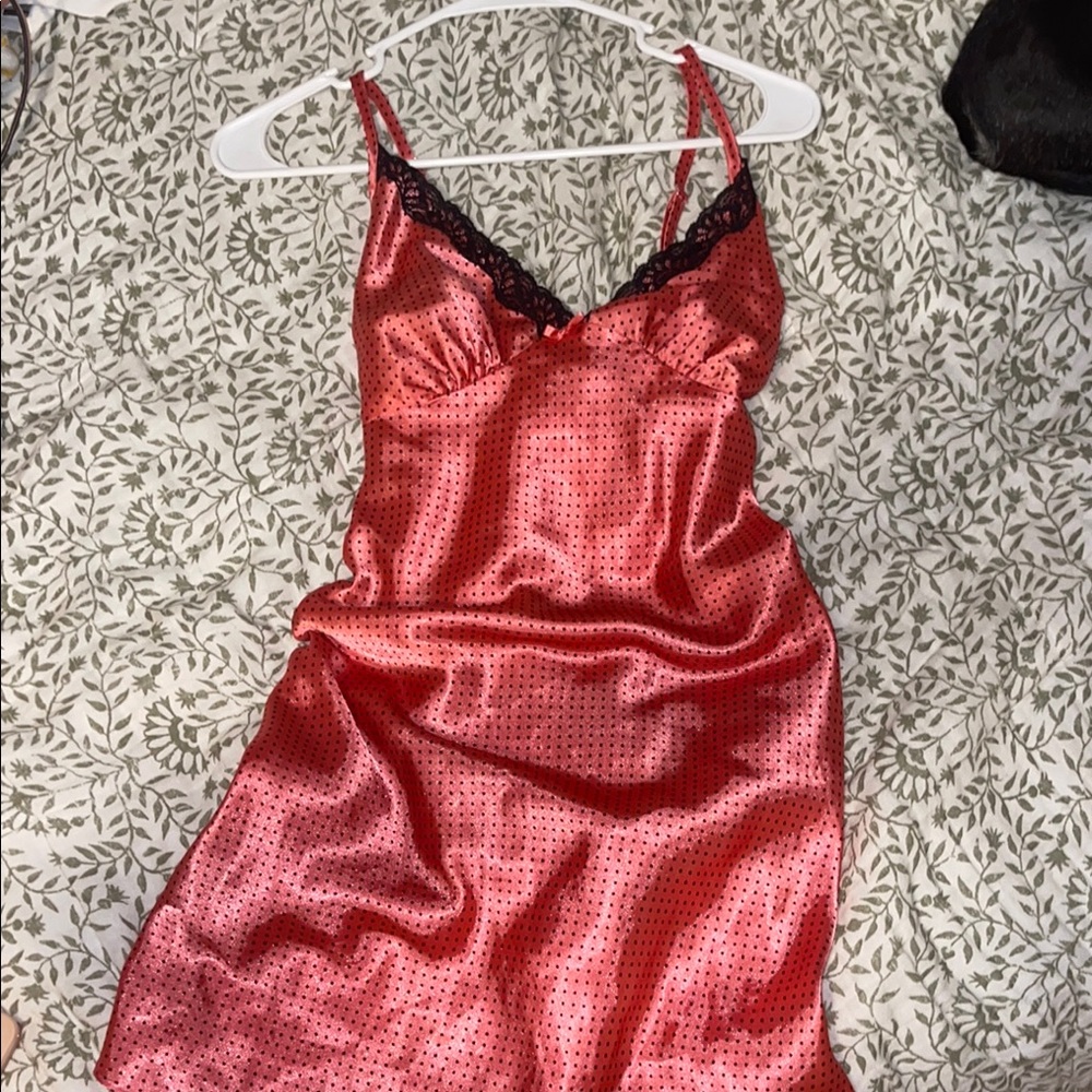 Red Satin Lace-Trimmed Nightgown